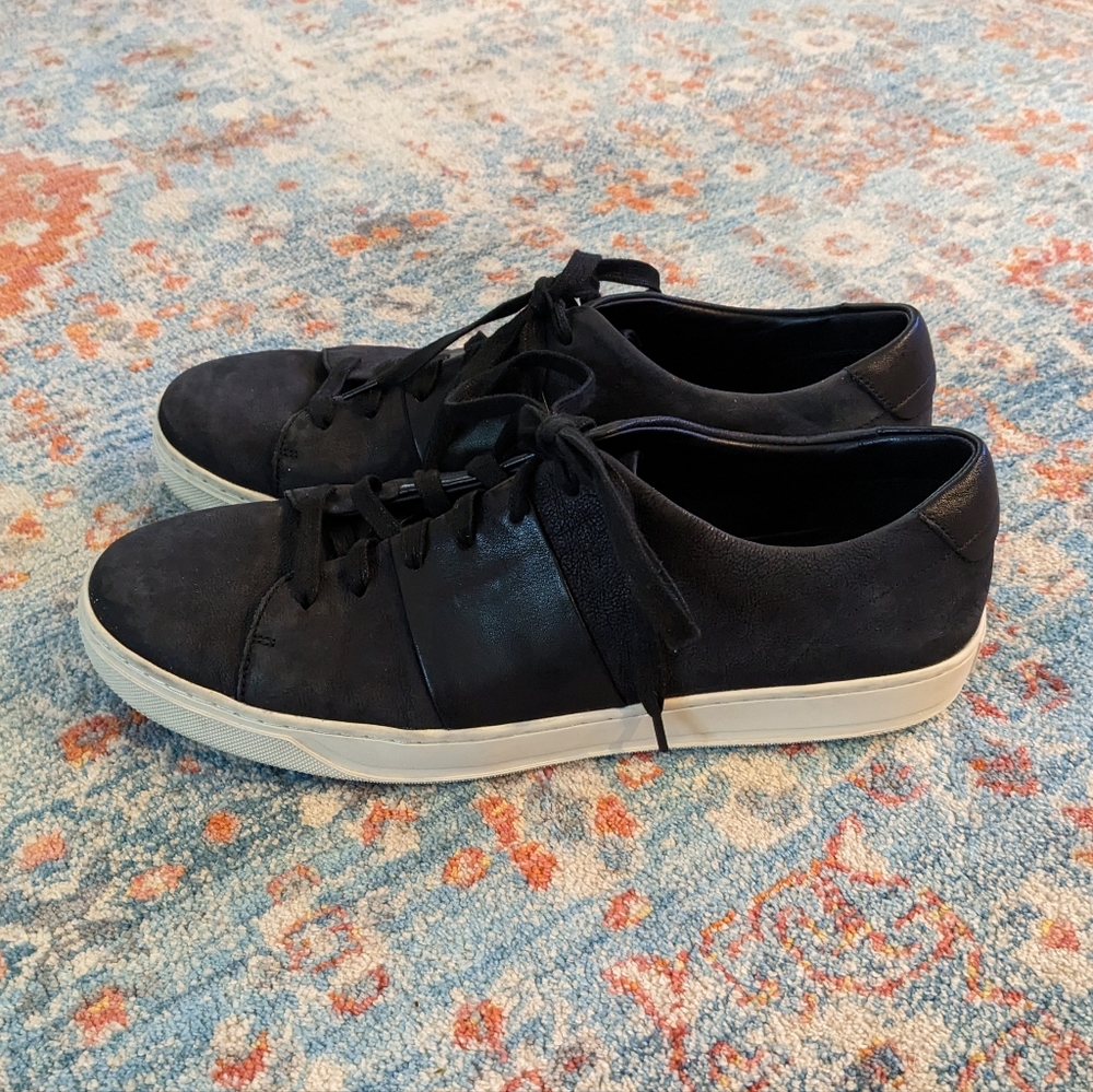 Vince Men's 12 Armstrong Low-Top Sneaker Black Leather Shoes Tennis Shoes
